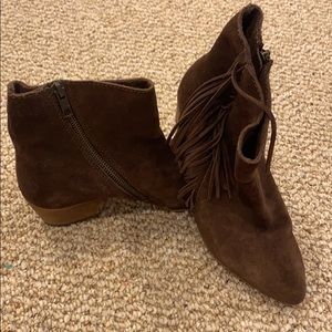 Brown fringe suede booties size 6.5